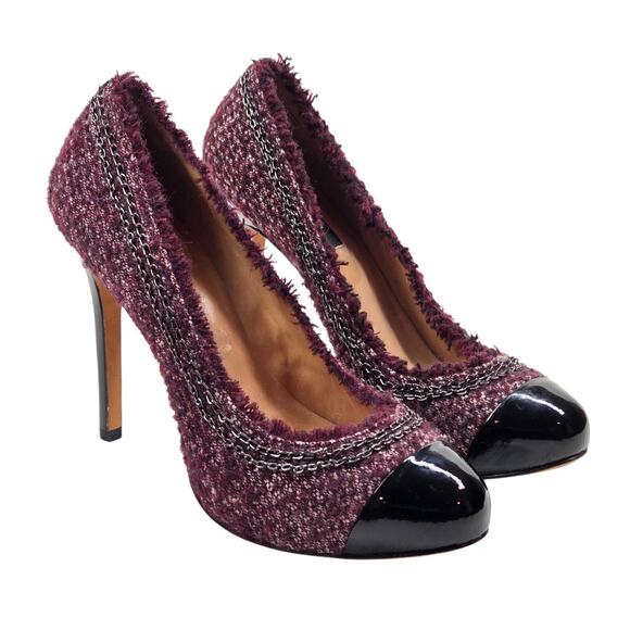 Ann Taylor Maya Burgundy Tweed Cap Toe Chain Trim Heels Size 7M - Picture 1 of 16